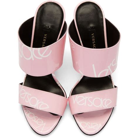 versace pink patent logo stamp sandals|Palazzo Slides Pink .